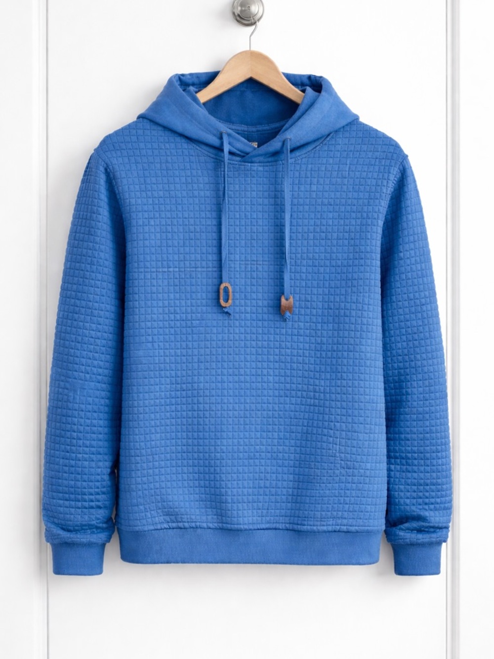 Men's Quilted Blue Hoodie Sweatshirt Sz M